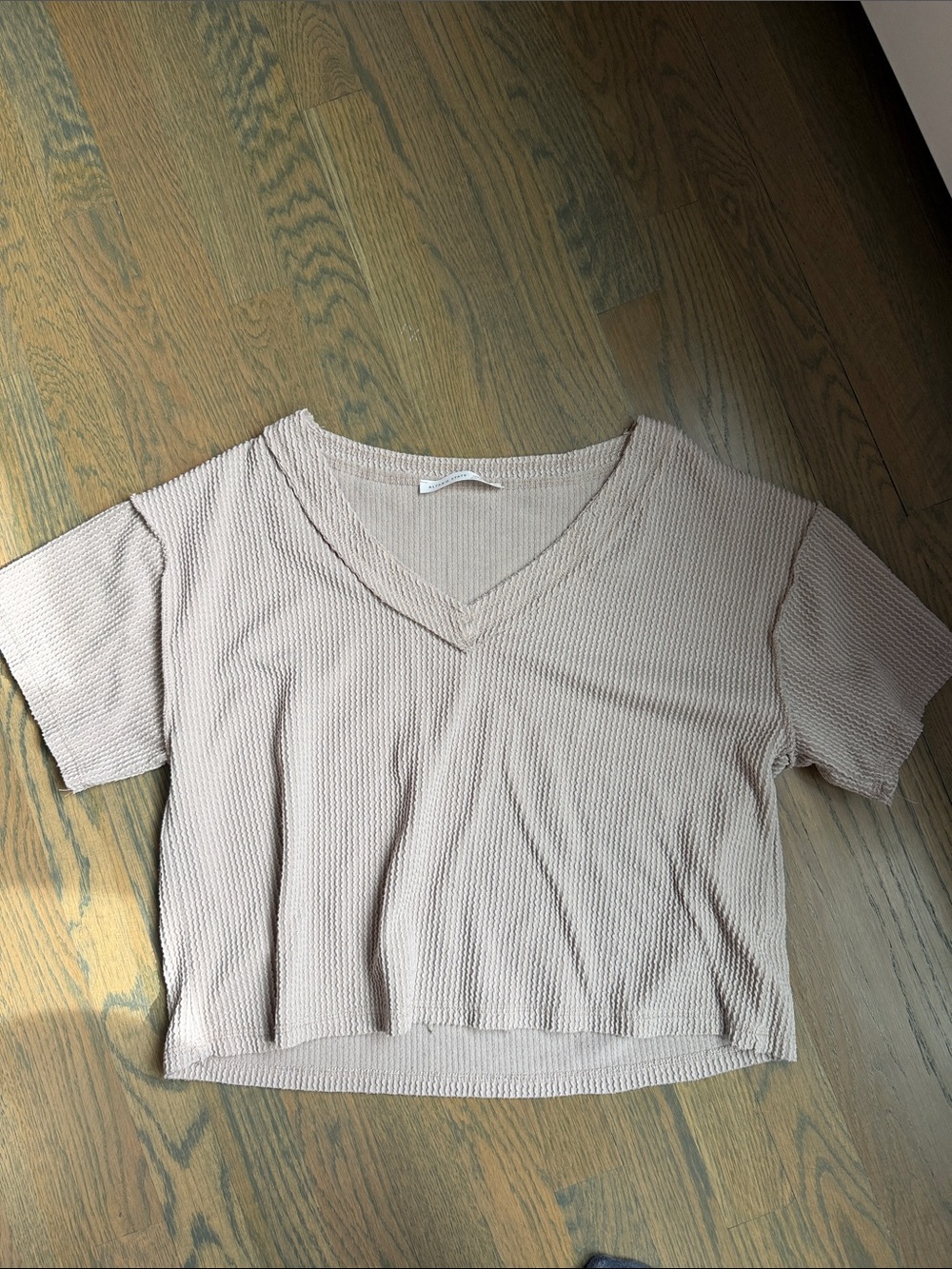 Altar'd State Cream Textured V-Neck Crop Top